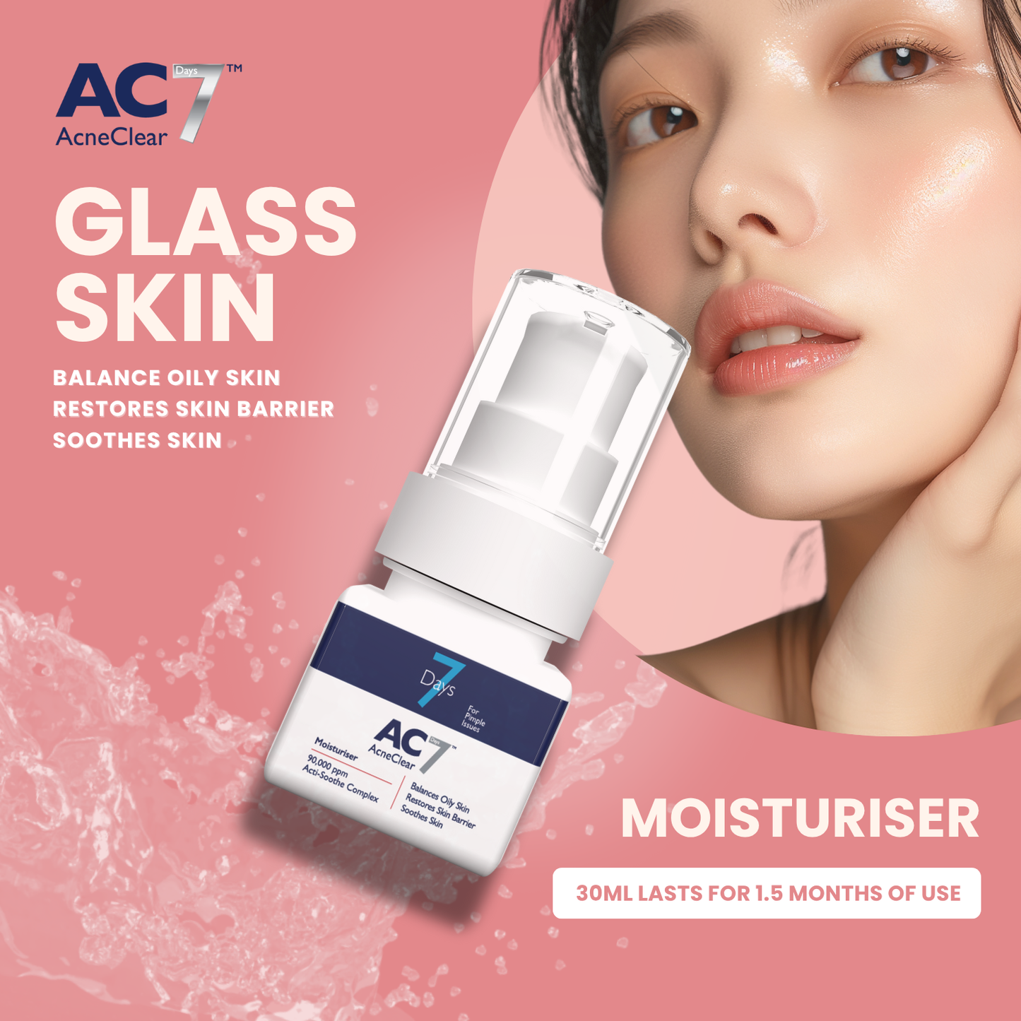 AC7D Moisturiser 30ml (Low Stock) - Acne Clear 7 Days | Acne Treatment for Acne-Prone Skin | Hydrate & Soothe Skin | Reduce Inflammation | Control Pimple Breakout | Fast-Acting | Clear Skin