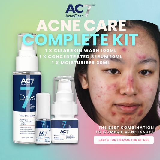 AC7D Acne Care Complete Kit (Serum 10ml + Moisturiser 30ml + ClearSkin Wash 100ml)