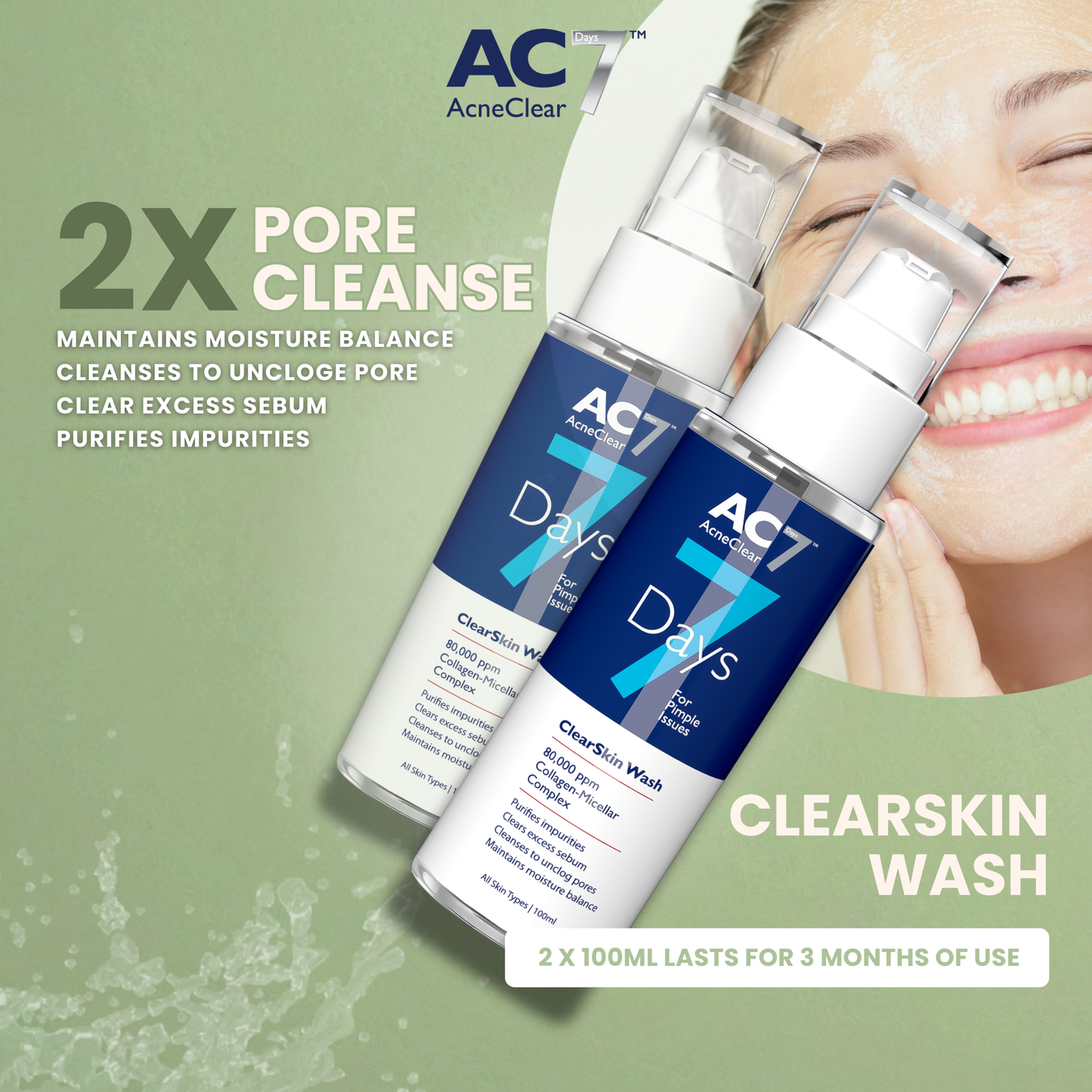 2x AC7D Face Wash ClearSkin 100ml (Low Stock) - Acne Treatment for Acne-Prone Skin | Purifies Impurities | Clear Excess Sebum | Maintain Moisture Balance | Glass Skin | Clear Skin